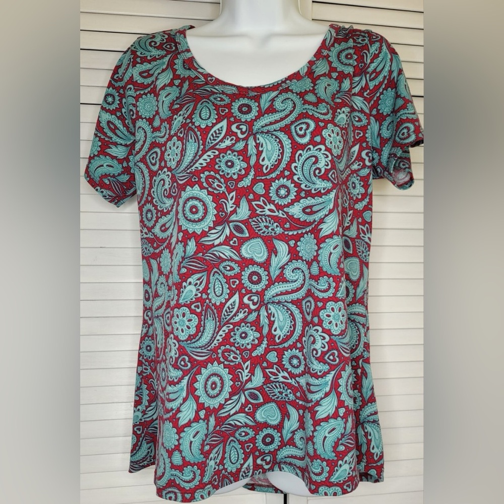 Studio IIII Short Sleeve High Low Turquoise Paisley Tunic Top size XL